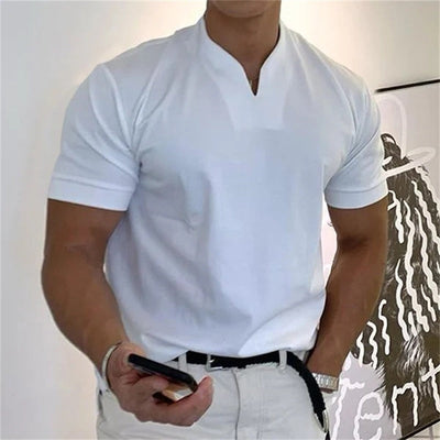 Camiseta deportiva de algodón para hombre con cuello en V