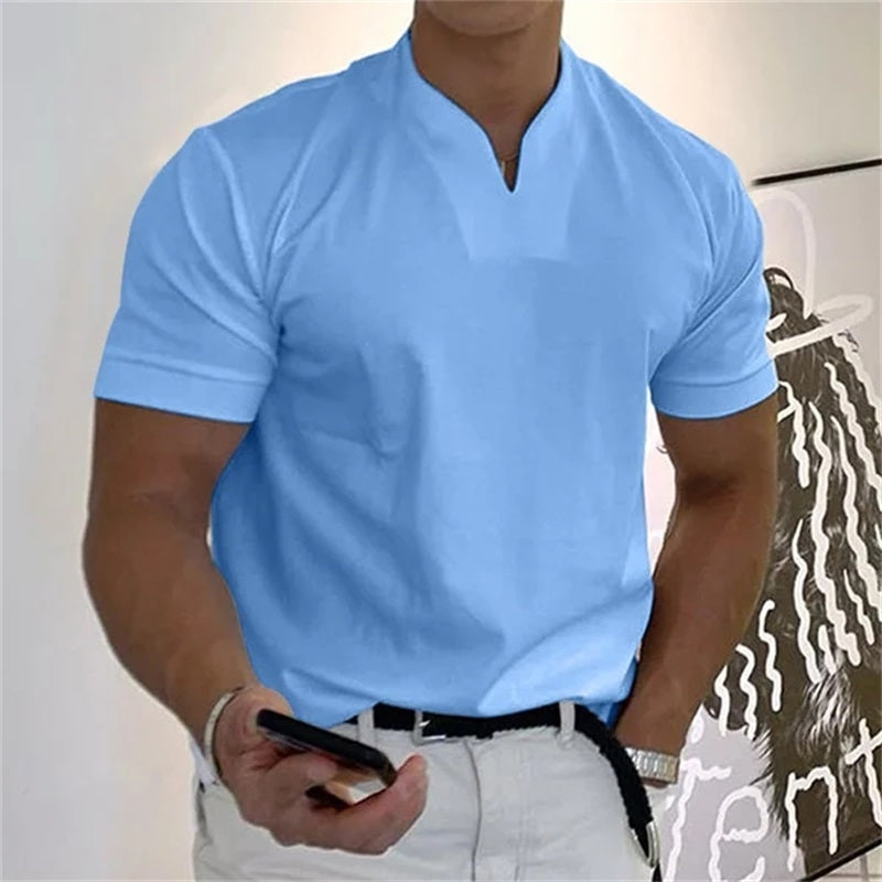 Camiseta deportiva de algodón para hombre con cuello en V