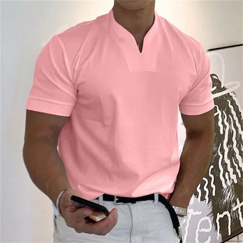 Camiseta deportiva de algodón para hombre con cuello en V