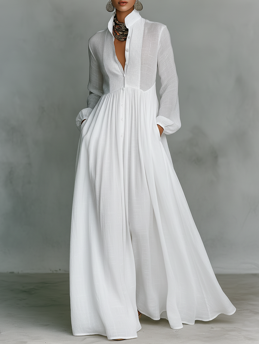 MAXIAM | Vestido Maxi Camisero Blanco