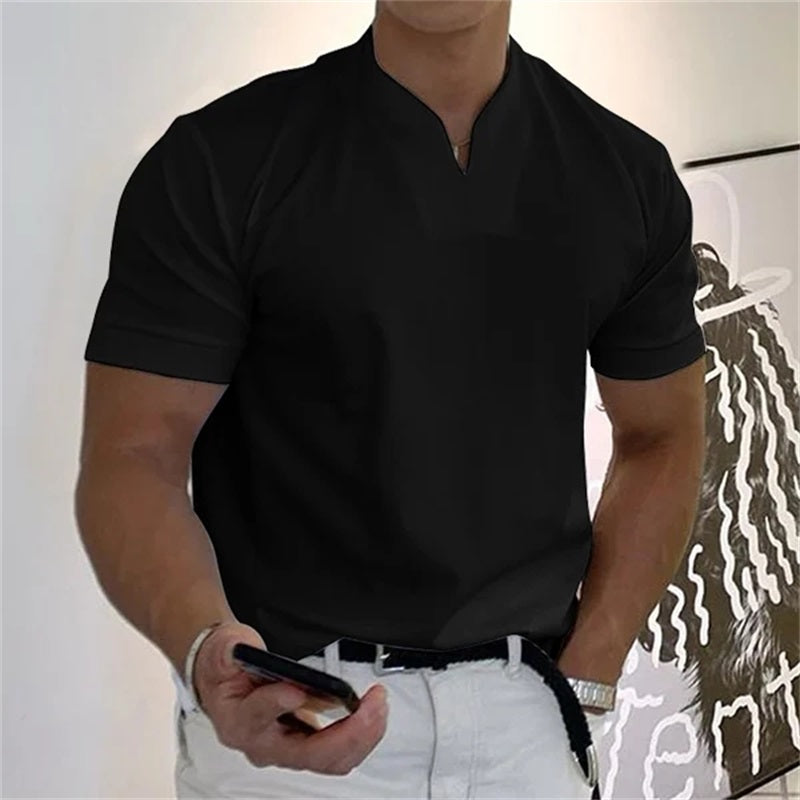 Camiseta deportiva de algodón para hombre con cuello en V