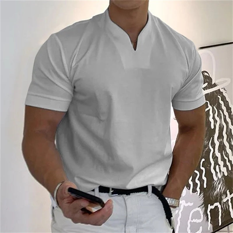 Camiseta deportiva de algodón para hombre con cuello en V