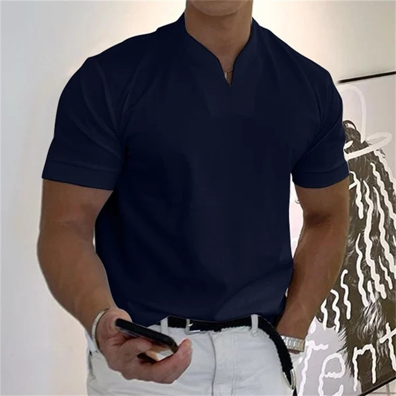 Camiseta deportiva de algodón para hombre con cuello en V