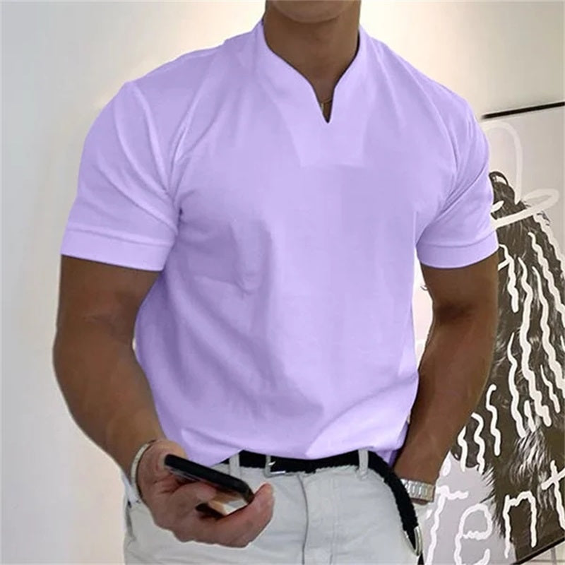 Camiseta deportiva de algodón para hombre con cuello en V
