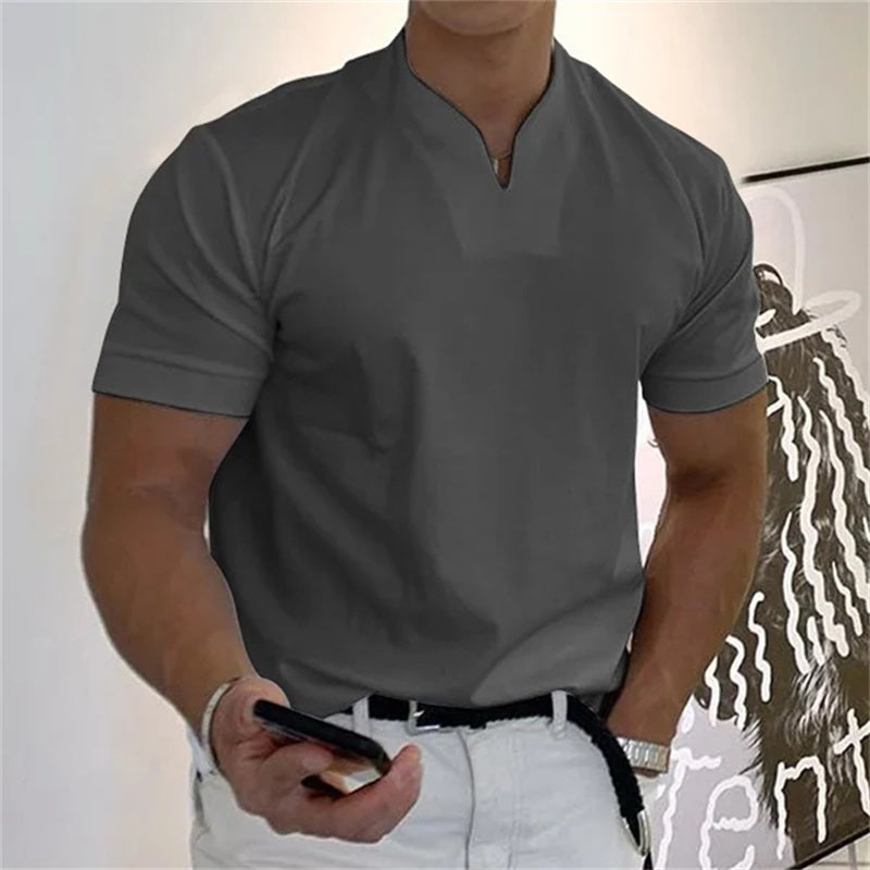 Camiseta deportiva de algodón para hombre con cuello en V