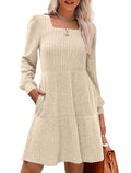 SIENA | Vestido Acanalado Escote Cuadrado & Mangas Farol