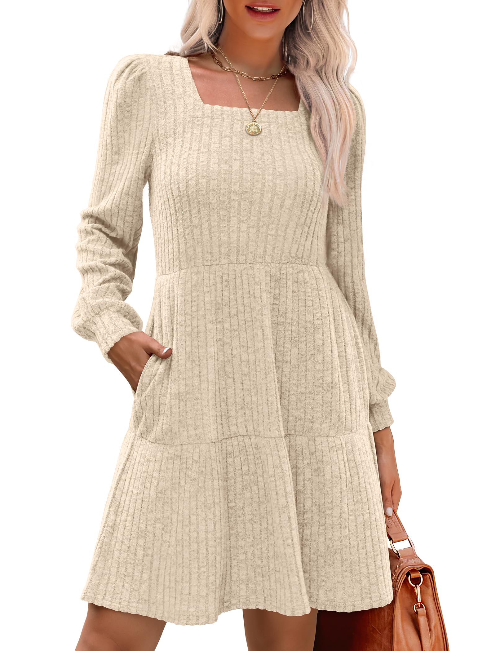 SIENA | Vestido Acanalado Escote Cuadrado & Mangas Farol