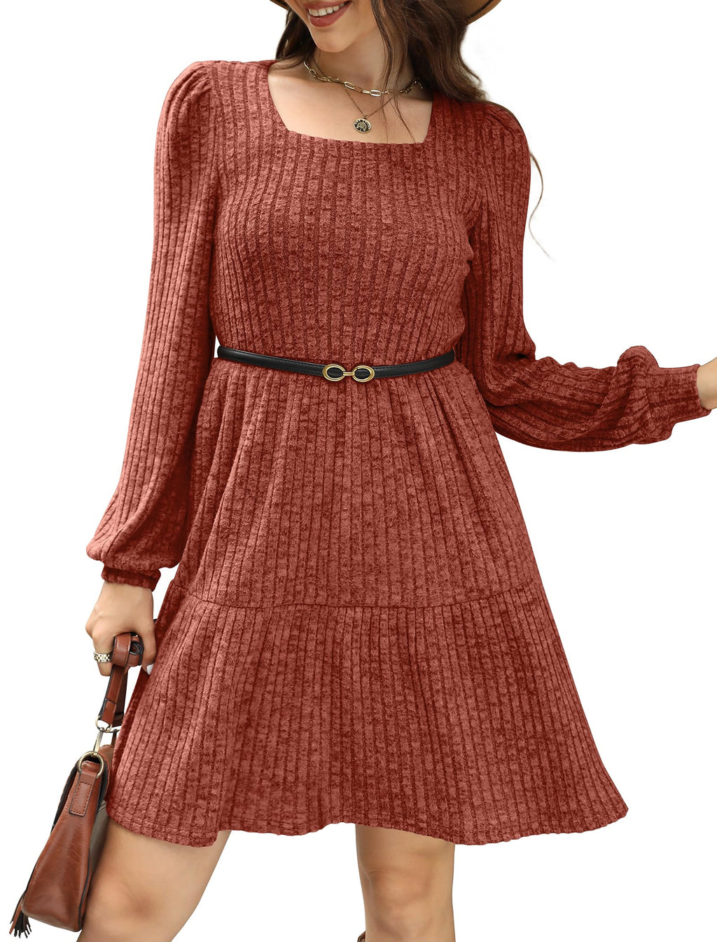 SIENA | Vestido Acanalado Escote Cuadrado & Mangas Farol