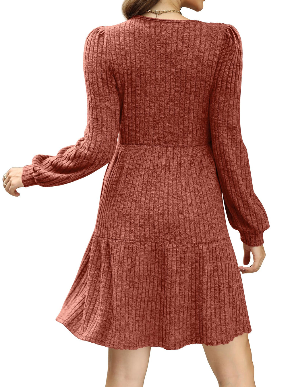 SIENA | Vestido Acanalado Escote Cuadrado & Mangas Farol