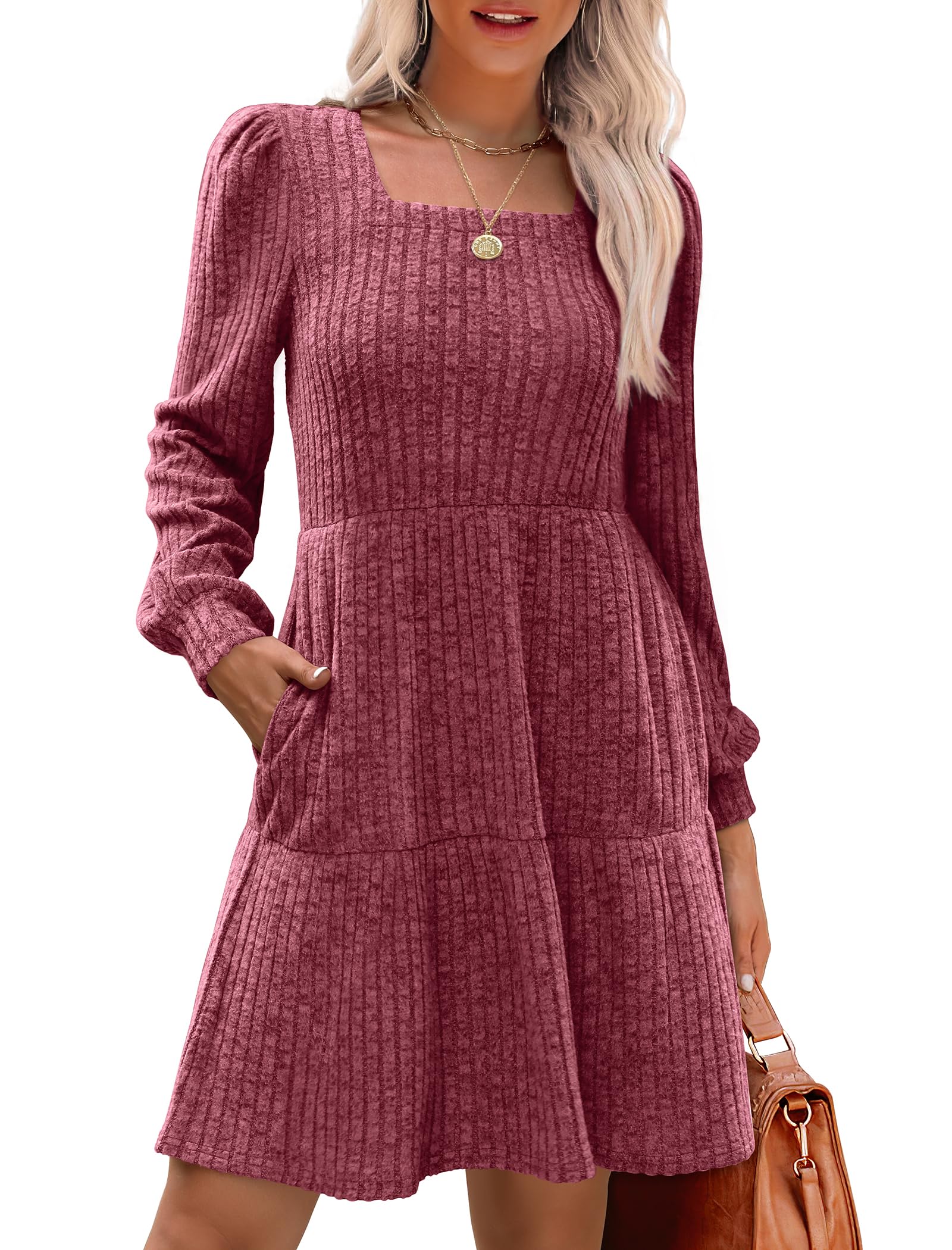 SIENA | Vestido Acanalado Escote Cuadrado & Mangas Farol