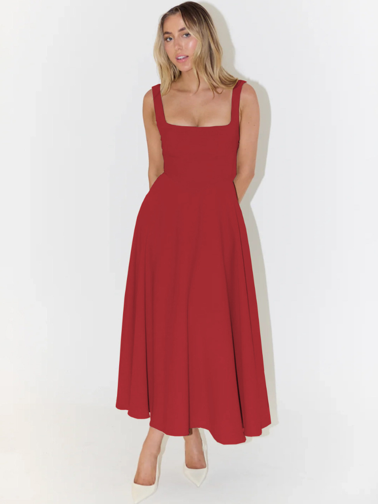 NEREA|  Vestido Midi Escote Cuadrado
