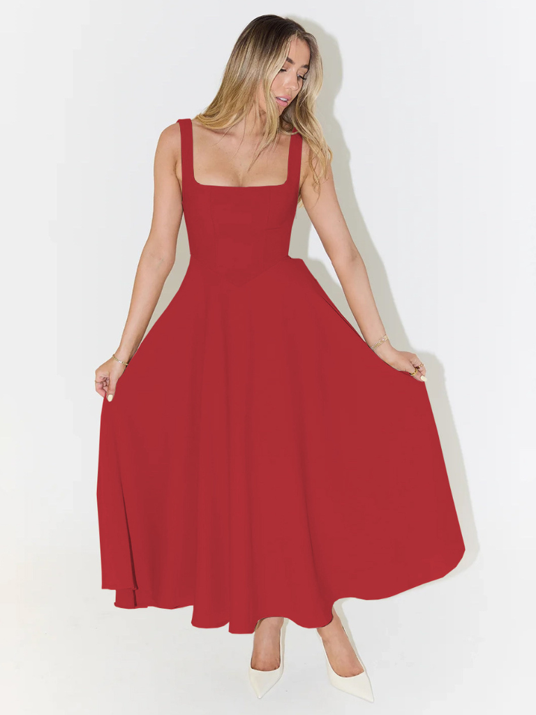 NEREA|  Vestido Midi Escote Cuadrado