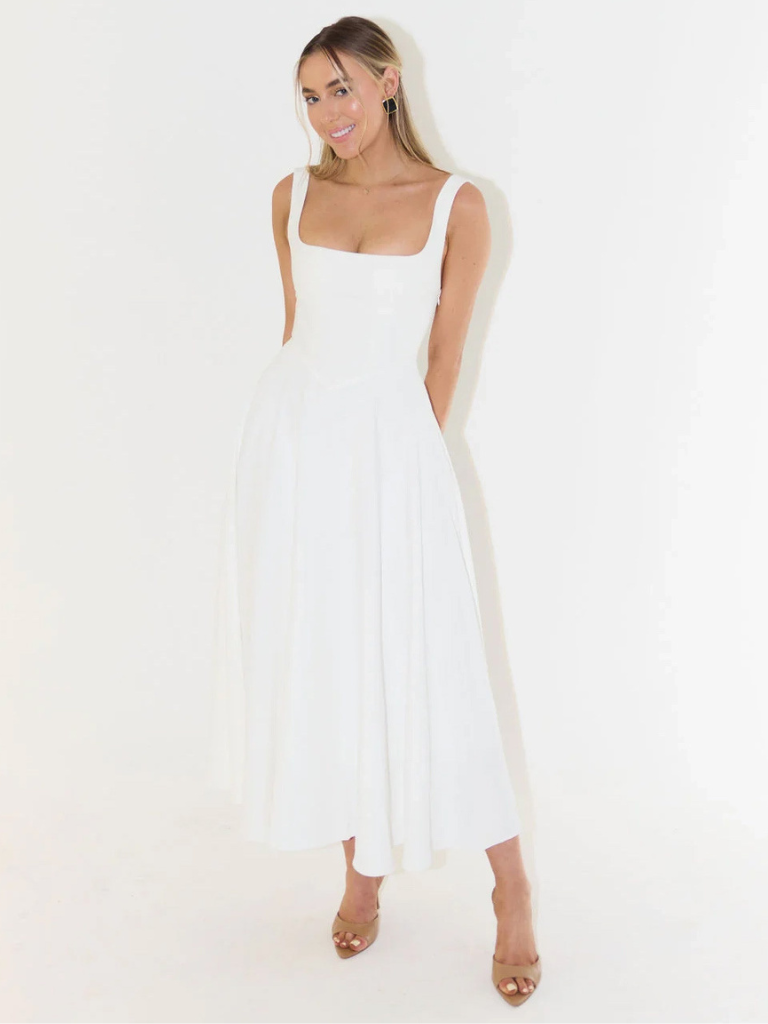 NEREA|  Vestido Midi Escote Cuadrado