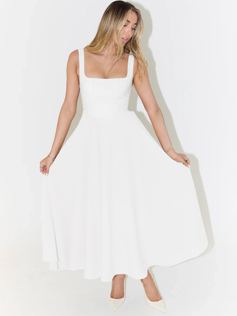 NEREA|  Vestido Midi Escote Cuadrado