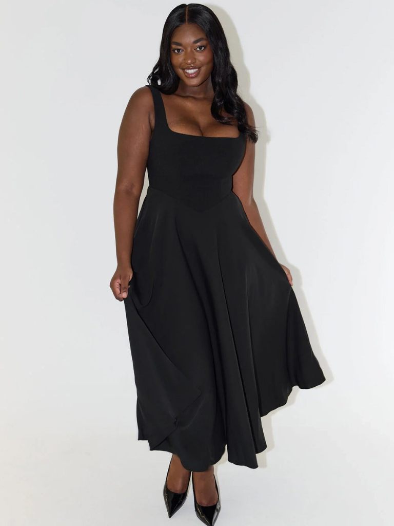 NEREA|  Vestido Midi Escote Cuadrado