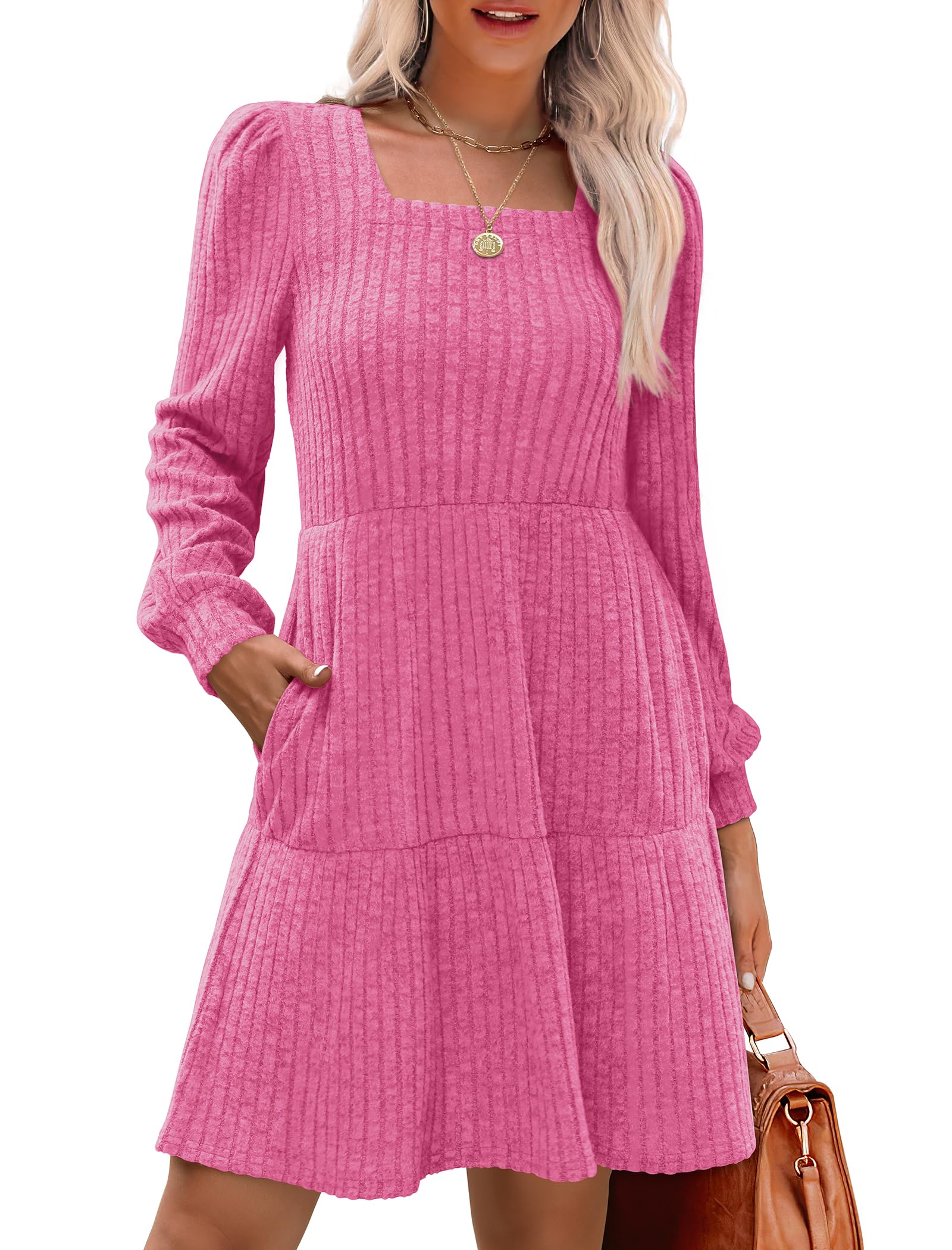 SIENA | Vestido Acanalado Escote Cuadrado & Mangas Farol