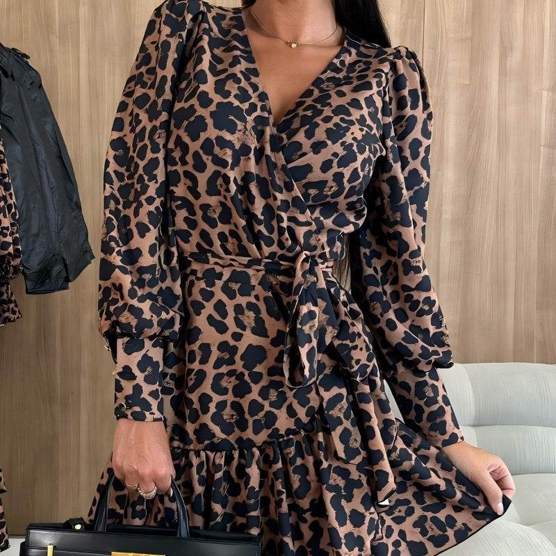 RIVIERA | Vestido Cruzado Leopardo con Cinturón