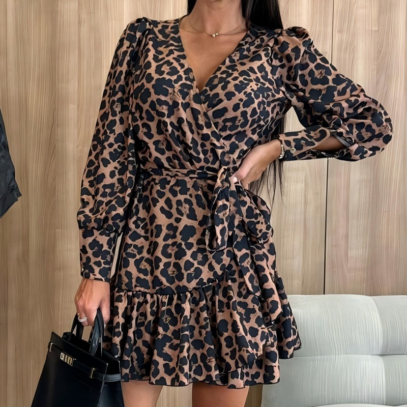 RIVIERA | Vestido Cruzado Leopardo con Cinturón