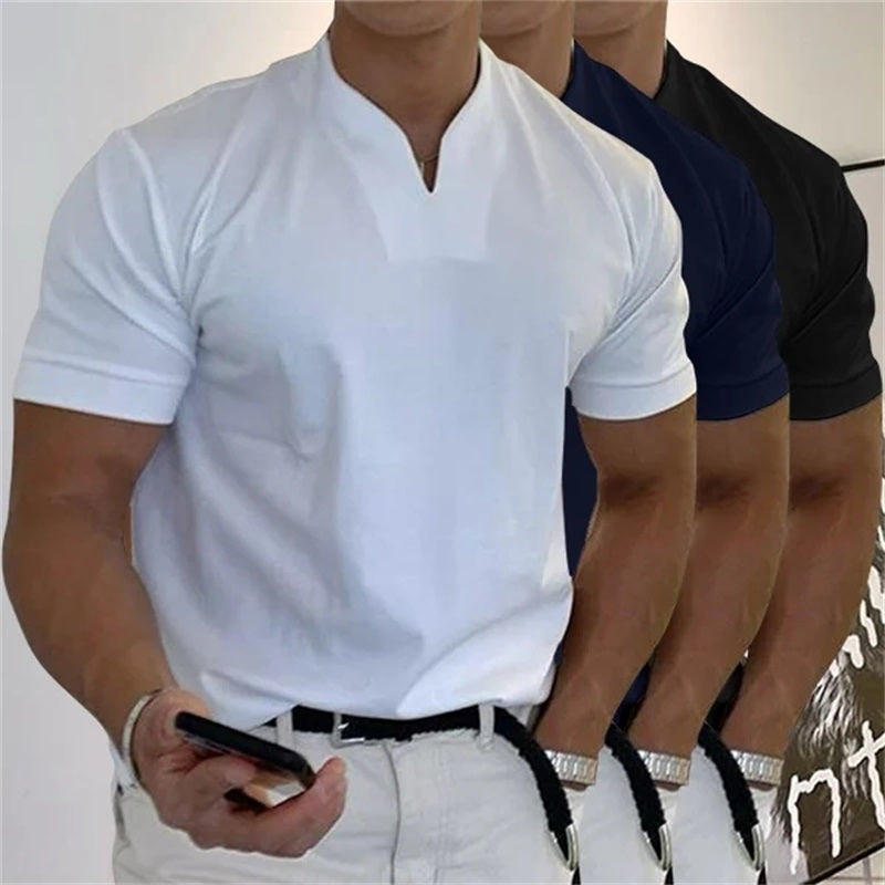 Camiseta deportiva de algodón para hombre con cuello en V