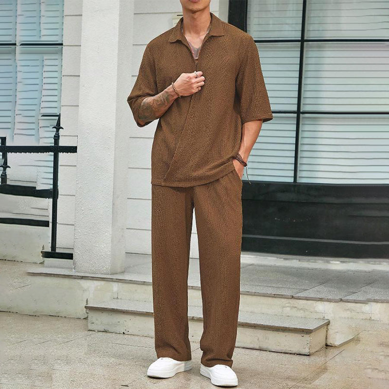 Set de 2 piezas para hombre – top de manga corta con cuello en V y pantalón