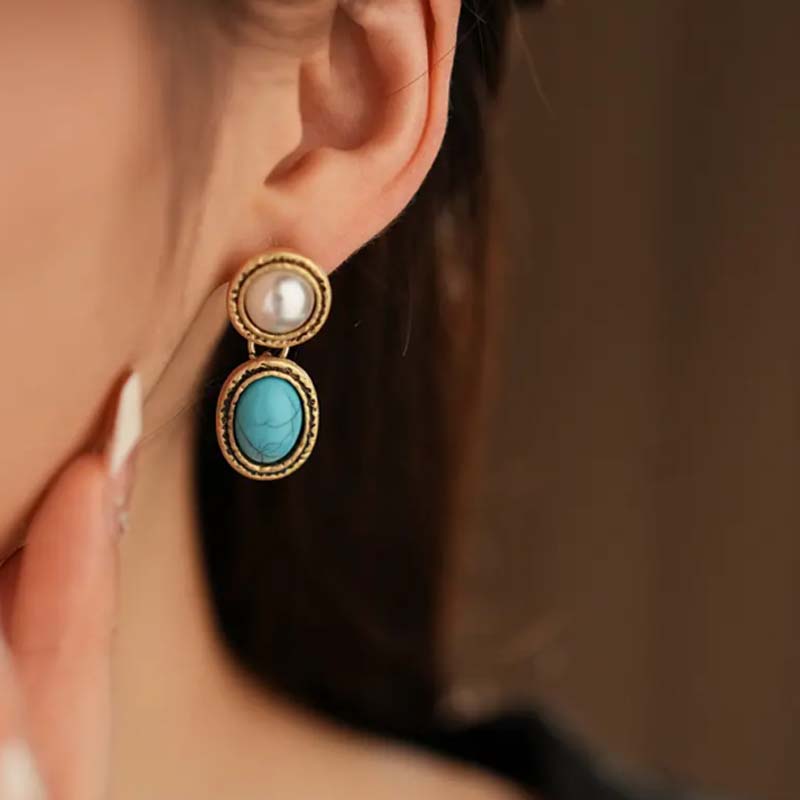 Set de pendientes de botón retro y collar para mujer