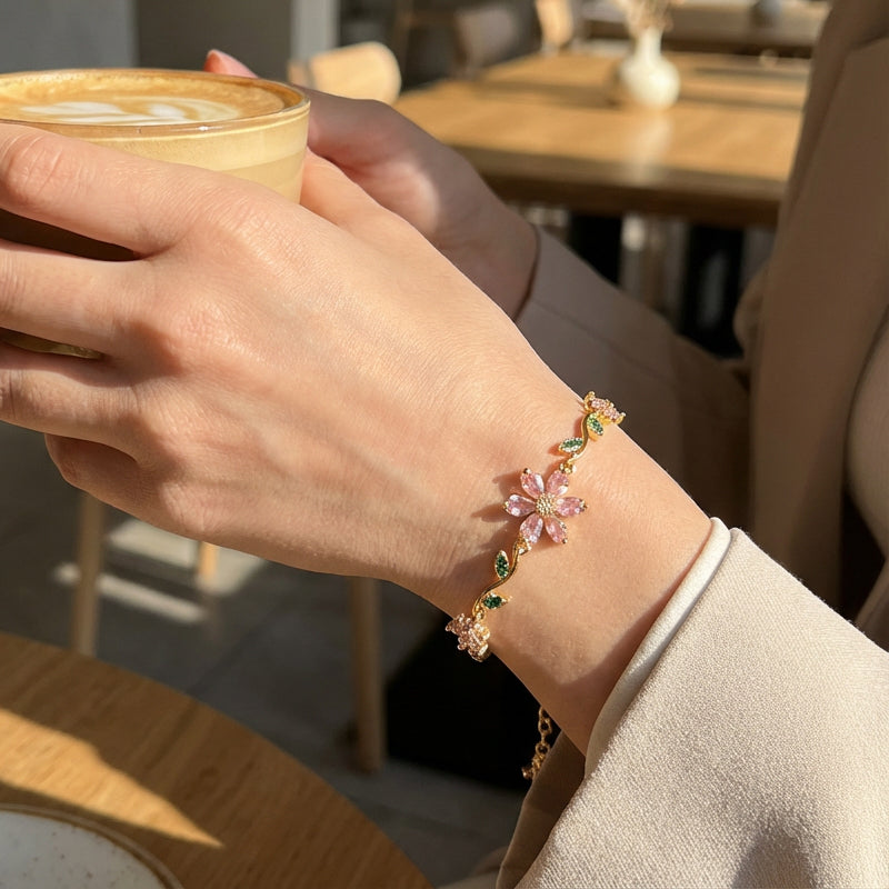 Pulsera de mujer con strass de flor de cerezo