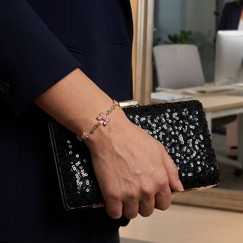 Pulsera de mujer con strass de flor de cerezo