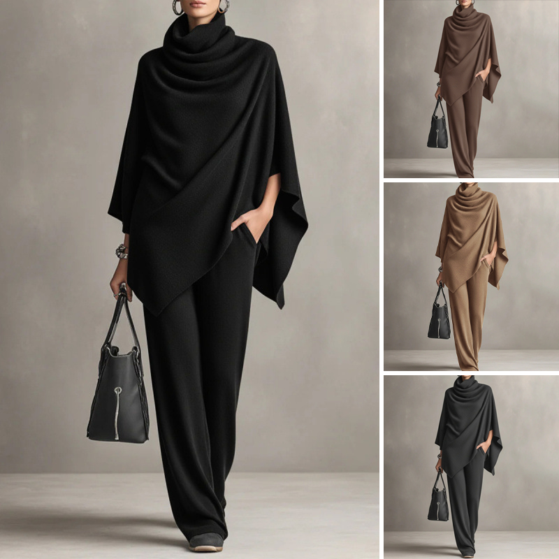 Conjunto Capa Cuello Cascada & Pantalón Wide Leg