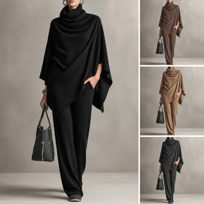 Conjunto Capa Cuello Cascada & Pantalón Wide Leg