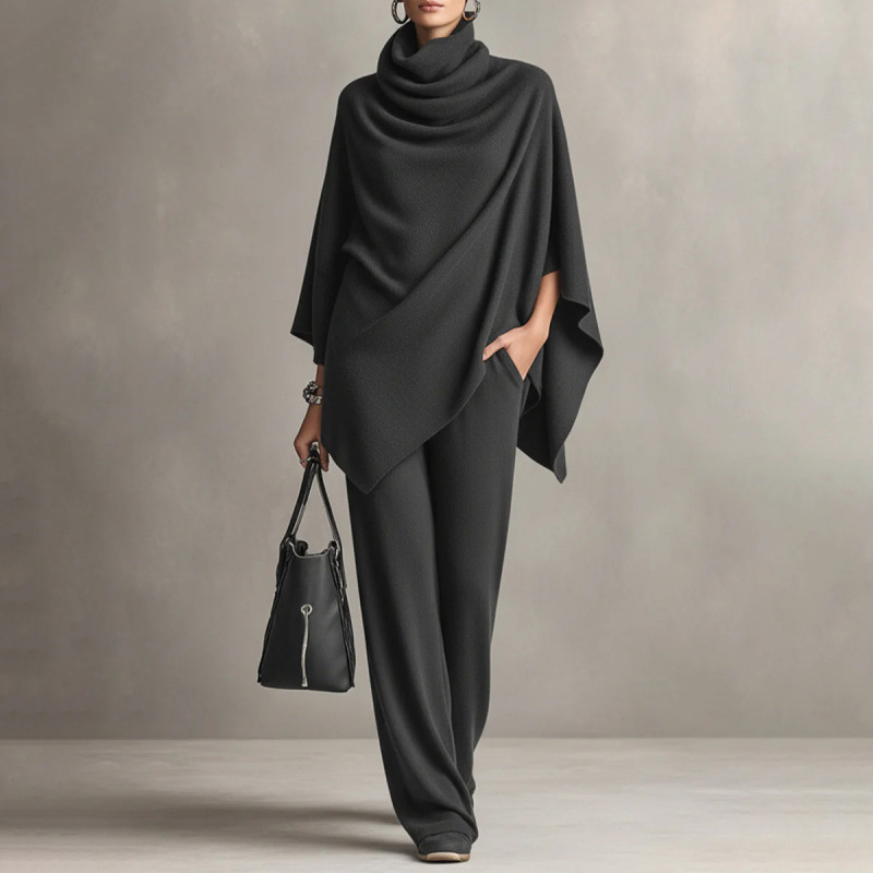 Conjunto Capa Cuello Cascada & Pantalón Wide Leg