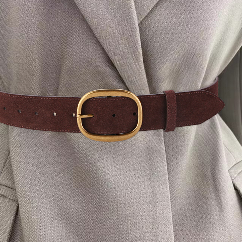 Cinturón ancho de cuero sintético para mujer con hebilla redonda