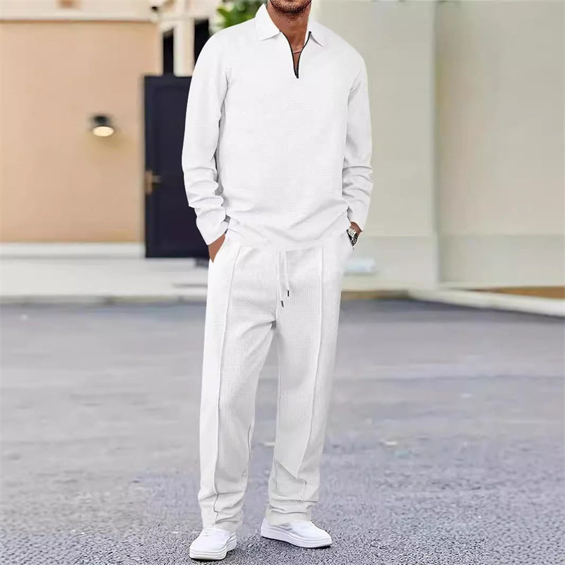 Sudadera de punto waffle y pantalón de pierna recta
