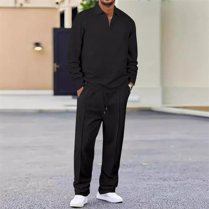 Sudadera de punto waffle y pantalón de pierna recta