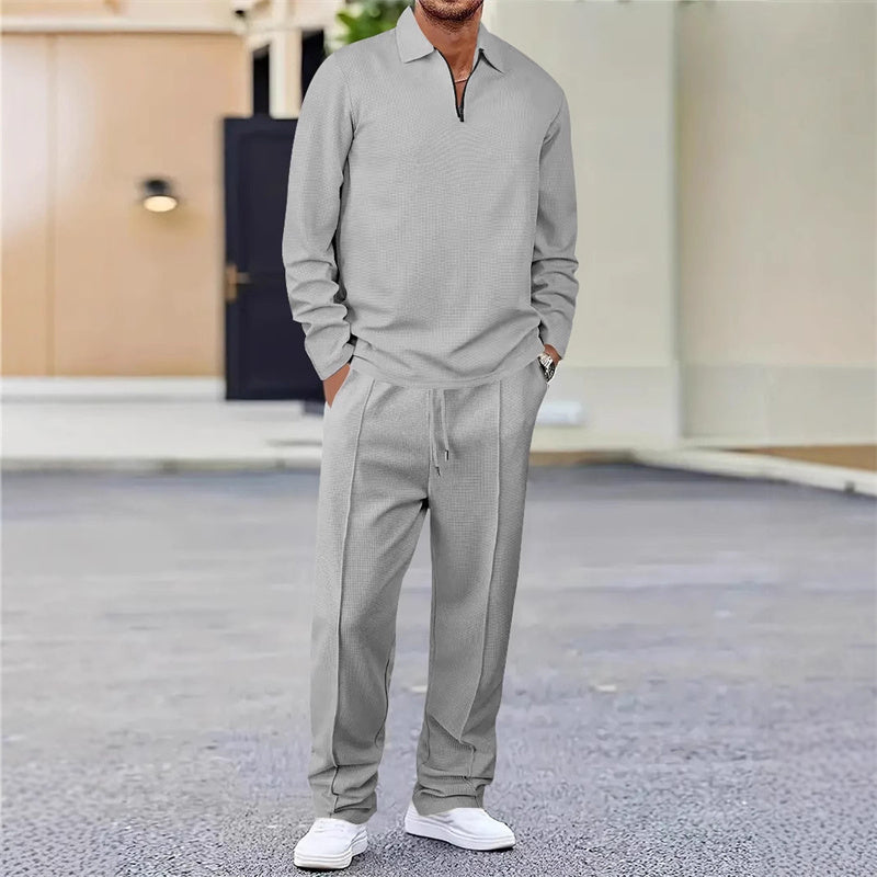 Sudadera de punto waffle y pantalón de pierna recta