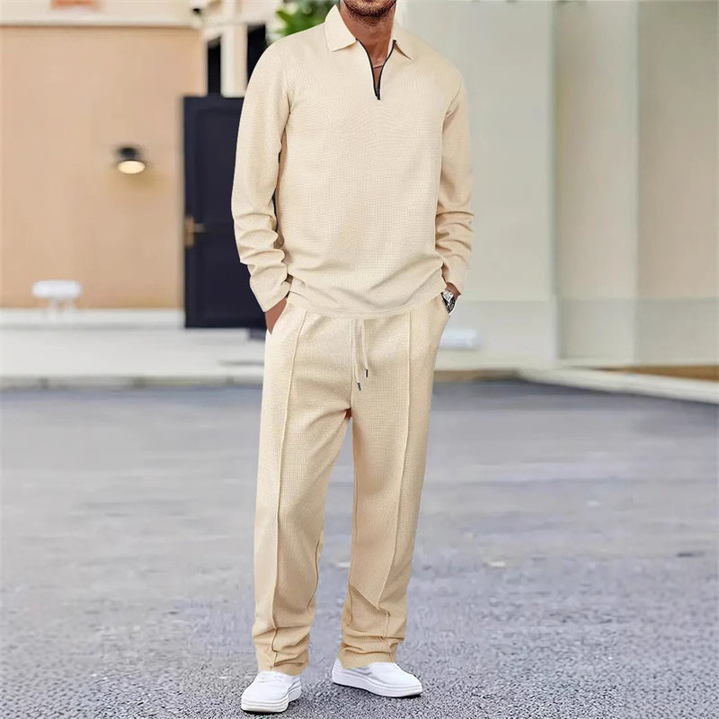 Sudadera de punto waffle y pantalón de pierna recta