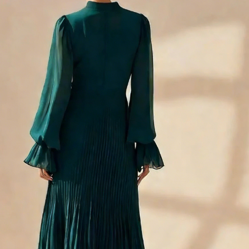 NEVA | Vestido Midi Plisado con Escote Keyhole